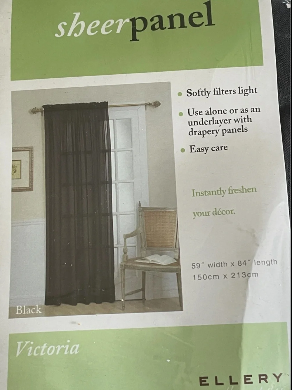 Black Sheer Window Curtain Panel